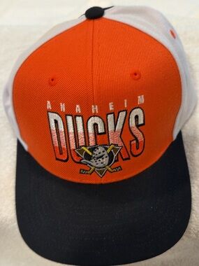 Mitchell & Ness Anaheim Ducks Orange White Black Snapback Hat